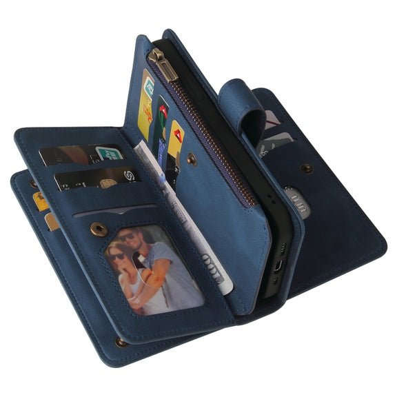 For iPhone 16e Skin Feel Multi Card Slots Zipper Wallet Leather Phone Case(Blue)