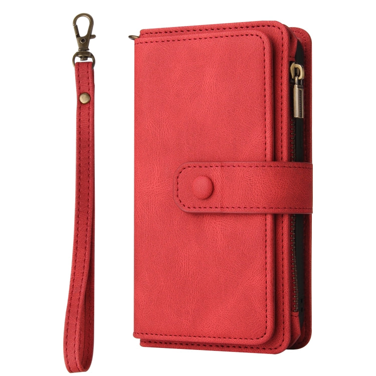 For Samsung Galaxy S24 FE 5G Skin Feel Multi Card Slots Zipper Wallet Leather Phone Case(Red)