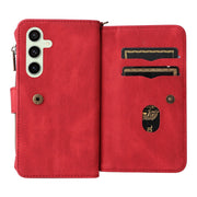 For Samsung Galaxy S24 FE 5G Skin Feel Multi Card Slots Zipper Wallet Leather Phone Case(Red)