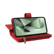 For Samsung Galaxy S24 FE 5G Skin Feel Multi Card Slots Zipper Wallet Leather Phone Case(Red)