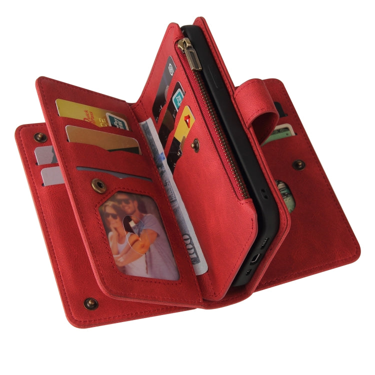 For Samsung Galaxy S24 FE 5G Skin Feel Multi Card Slots Zipper Wallet Leather Phone Case(Red)