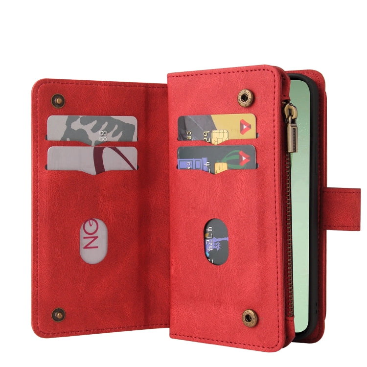For Samsung Galaxy S24 FE 5G Skin Feel Multi Card Slots Zipper Wallet Leather Phone Case(Red)