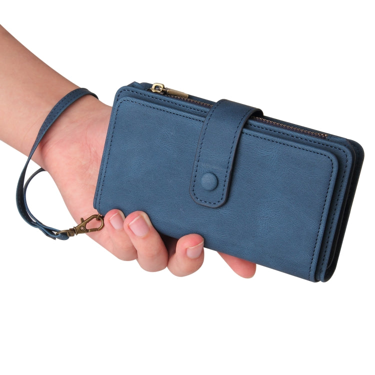For Samsung Galaxy S24 FE 5G Skin Feel Multi Card Slots Zipper Wallet Leather Phone Case(Blue)