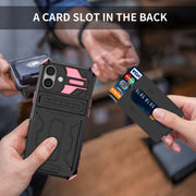 For iPhone 16 Plus Kickstand Armor Card Wallet Phone Case(Pink)