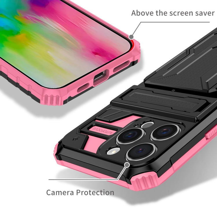 For iPhone 16 Pro Kickstand Armor Card Wallet Phone Case(Pink)