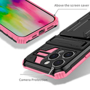 For iPhone 16 Pro Kickstand Armor Card Wallet Phone Case(Pink)