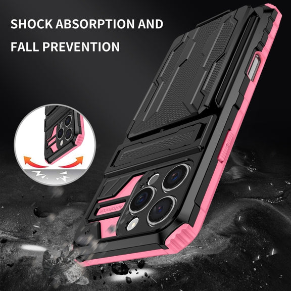 For iPhone 16 Pro Kickstand Armor Card Wallet Phone Case(Pink)