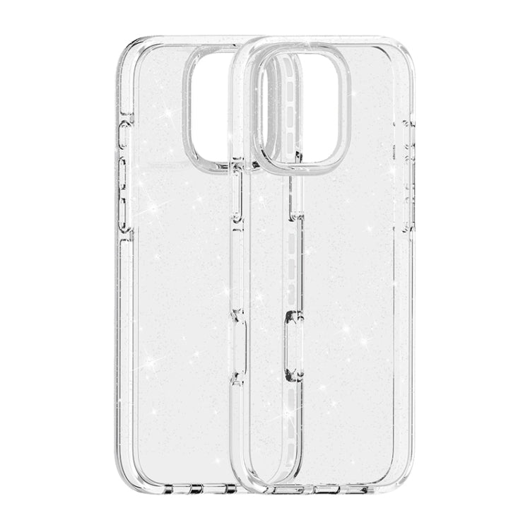 For iPhone 16 Dual Color Clear Glitter TPU + TPE Full Coverage Phone Case(Glitter White)