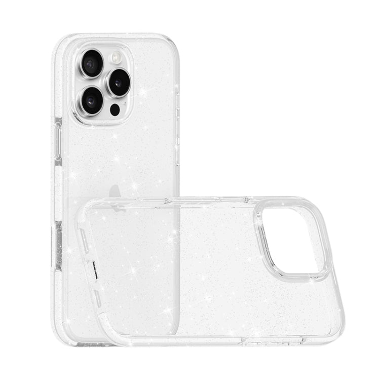 For iPhone 16 Pro Max Dual Color Clear Glitter TPU + TPE Full Coverage Phone Case(Glitter White)