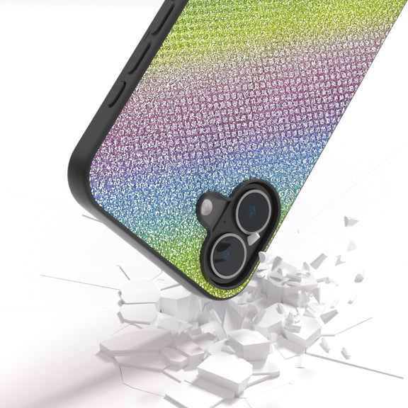 For iPhone 16 Diamond Black Frame Phone Case(Rainbow Diamond)