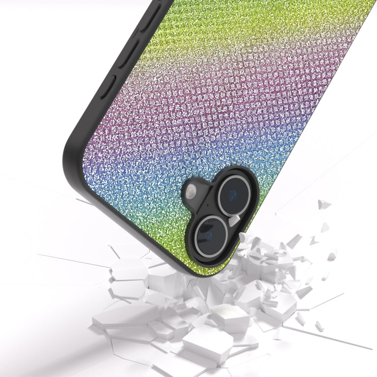 For iPhone 16 Diamond Black Frame Phone Case(Rainbow Diamond)