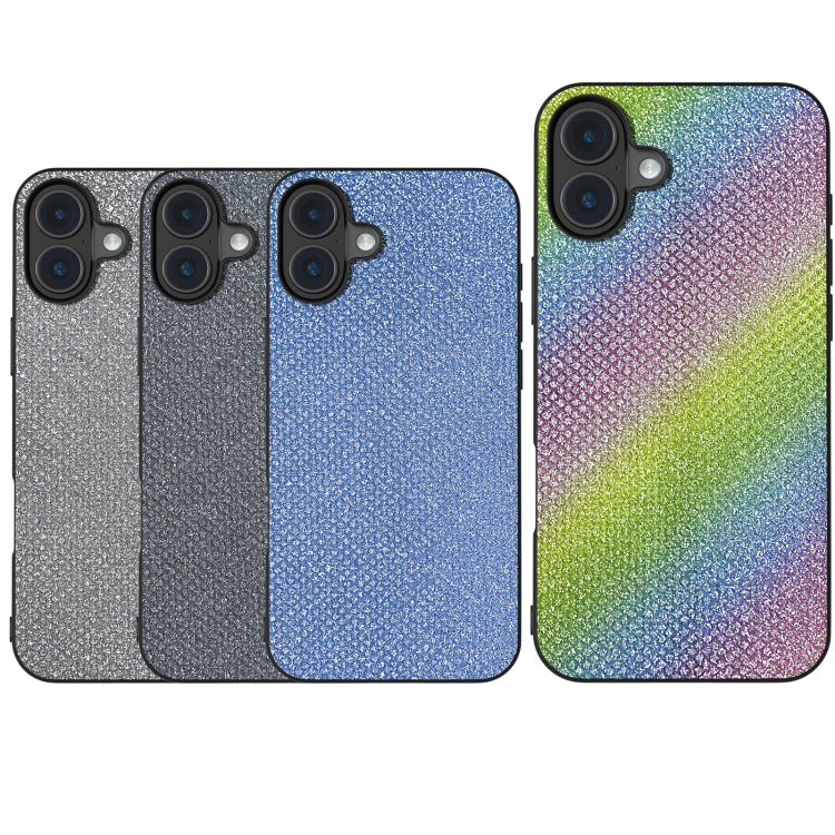 For iPhone 16 Diamond Black Frame Phone Case(Rainbow Diamond)