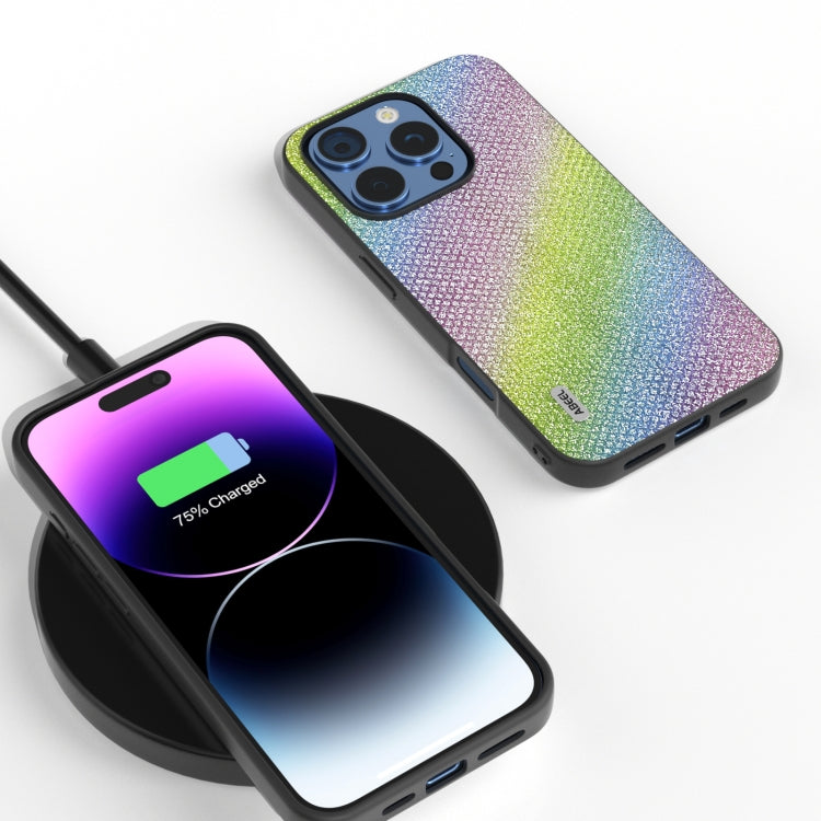 For iPhone 16 Pro Diamond Black Frame Phone Case(Rainbow Diamond)