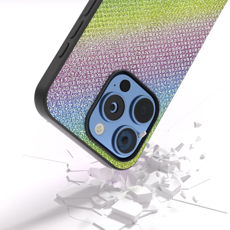 For iPhone 16 Pro Diamond Black Frame Phone Case(Rainbow Diamond)