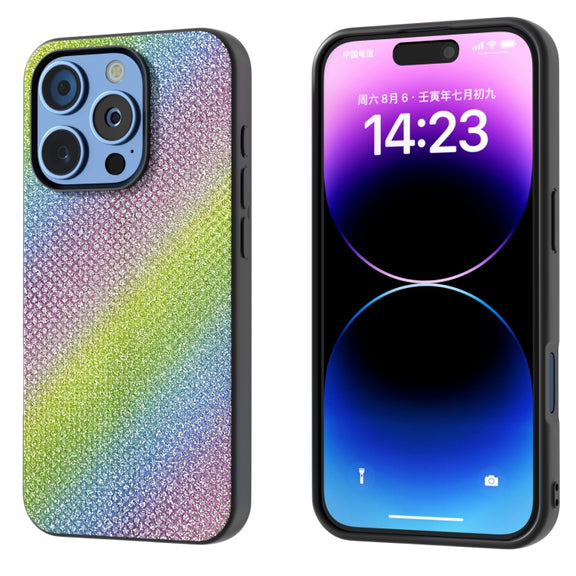 For iPhone 16 Pro Diamond Black Frame Phone Case(Rainbow Diamond)