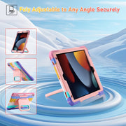 For iPad 10.2 2021 / 2020 / 2019 Legend Grip Holder Silicone Hybrid PC Tablet Case with Strap(Rainbow)