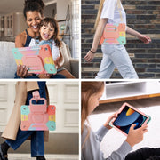 For iPad 10.2 2021 / 2020 / 2019 Legend Grip Holder Silicone Hybrid PC Tablet Case with Strap(Colorful Pink)