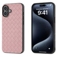 For iPhone 16 Black Frame Woven Texture PU Phone Case(Pink) - iPhone 16 Cases by PMC TechLife | Online Shopping South Africa | PMC TechLife | Buy Now Pay Later Mobicred