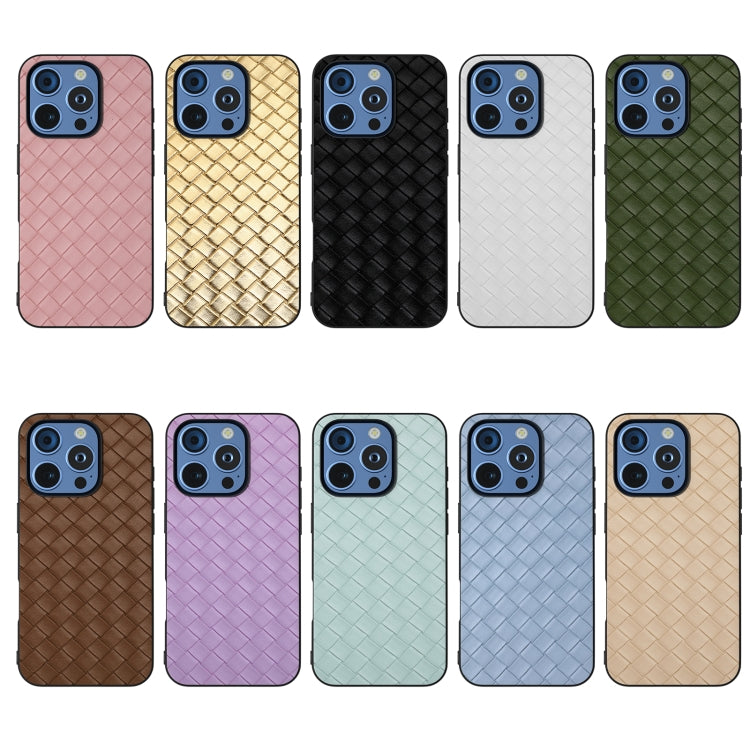 For iPhone 16 Pro Max Black Frame Woven Texture PU Phone Case(White)