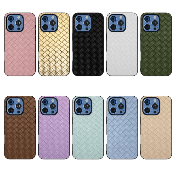 For iPhone 16 Pro Max Black Frame Woven Texture PU Phone Case(White)