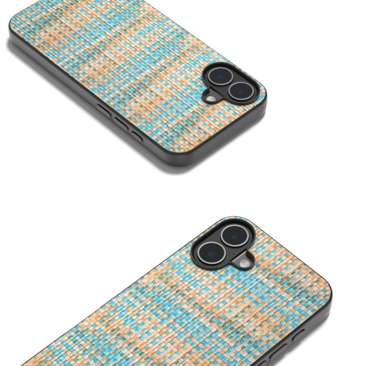 For iPhone 16 Plus Black Frame Color Lattice Texture PU Phone Case(Blue)