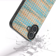 For iPhone 16 Plus Black Frame Color Lattice Texture PU Phone Case(Blue)