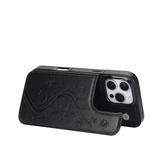 For iPhone 16 Pro Double Buckle Butterfly Embossing PU Phone Case(Black)
