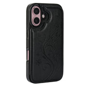 For iPhone 16 Plus Double Buckle Butterfly Embossing PU Phone Case(Black)