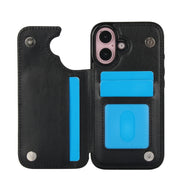 For iPhone 16 Plus Double Buckle Butterfly Embossing PU Phone Case(Black)