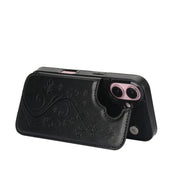 For iPhone 16 Plus Double Buckle Butterfly Embossing PU Phone Case(Black)