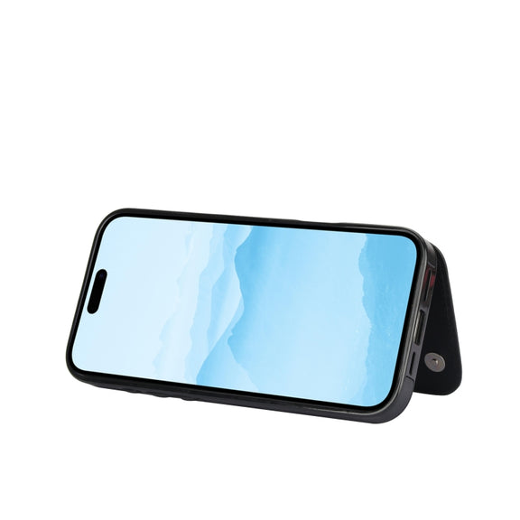 For iPhone 16 Double Buckle Butterfly Embossing PU Phone Case(Black)