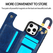 For iPhone 16 Pro Double Buckle Crazy Horse Texture PU Phone Case(Blue)