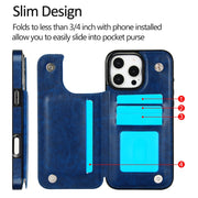 For iPhone 16 Pro Double Buckle Crazy Horse Texture PU Phone Case(Blue)