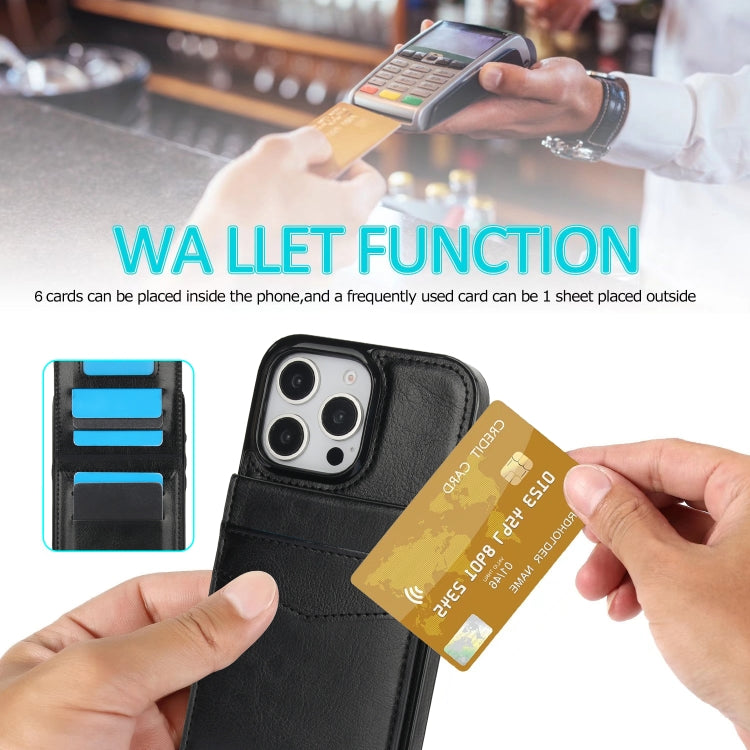 For iPhone 16 Pro Max Solid Color Card Slots Bracket PU Phone Case(Black)