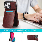 For iPhone 16 Pro Solid Color Card Slots Bracket PU Phone Case(Brown)
