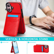 For iPhone 16 Plus Solid Color Card Slots Bracket PU Phone Case(Red)