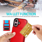For iPhone 16 Plus Solid Color Card Slots Bracket PU Phone Case(Red)
