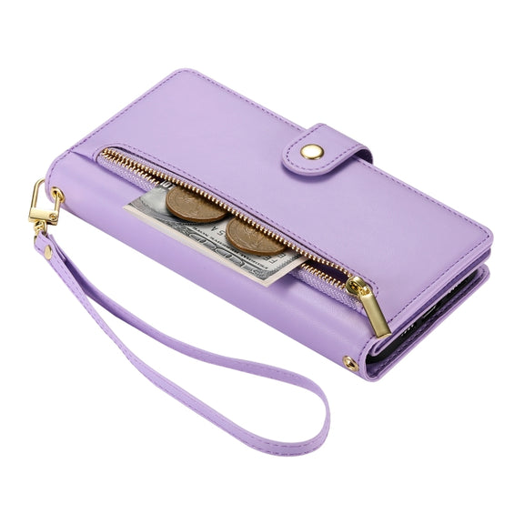 For Google Pixel 9 / 9 Pro Nine Card-slot Zipper Wallet Bag Leather Phone Case(Purple)