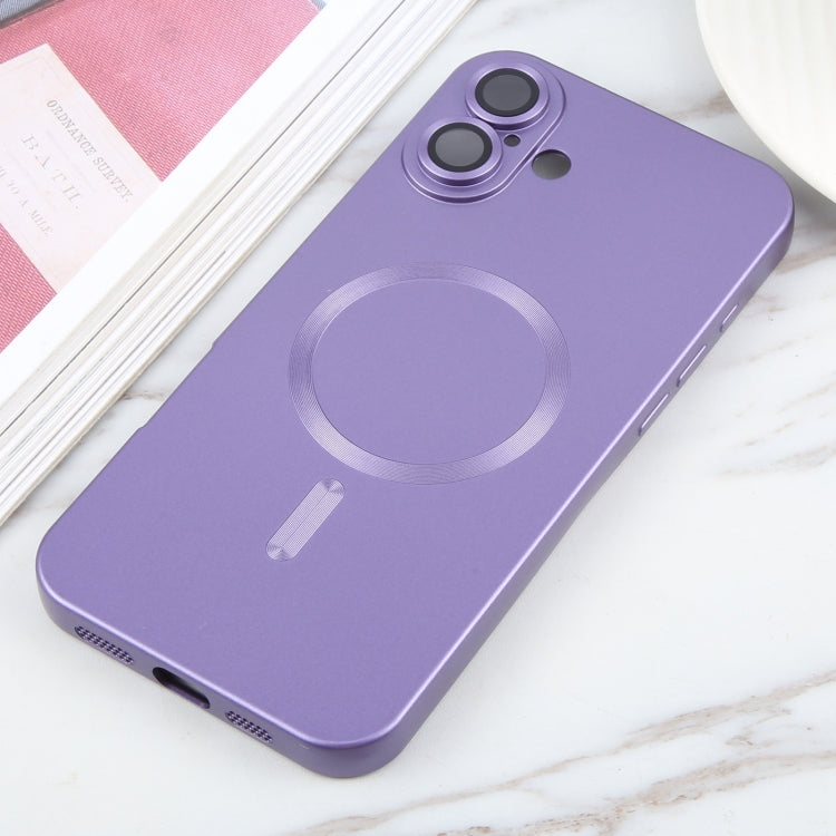 For iPhone 16 Liquid TPU Silicone Solid Color MagSafe Phone Case(Purple)