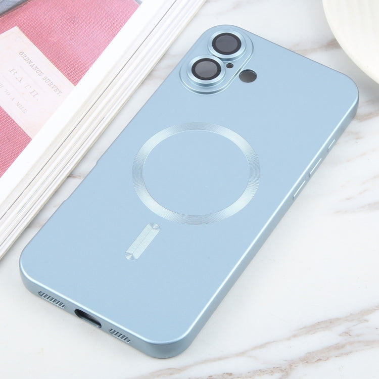 For iPhone 16 Liquid TPU Silicone Solid Color MagSafe Phone Case(Blue)