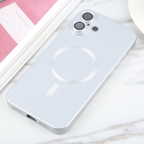 For iPhone 16 Liquid TPU Silicone Solid Color MagSafe Phone Case(Silver)