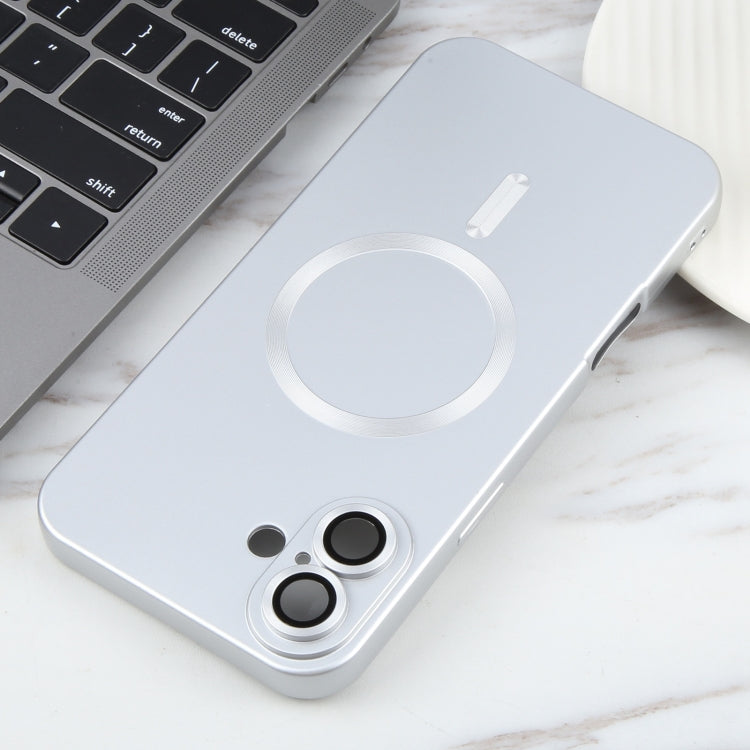 For iPhone 16 Liquid TPU Silicone Solid Color MagSafe Phone Case(Silver)