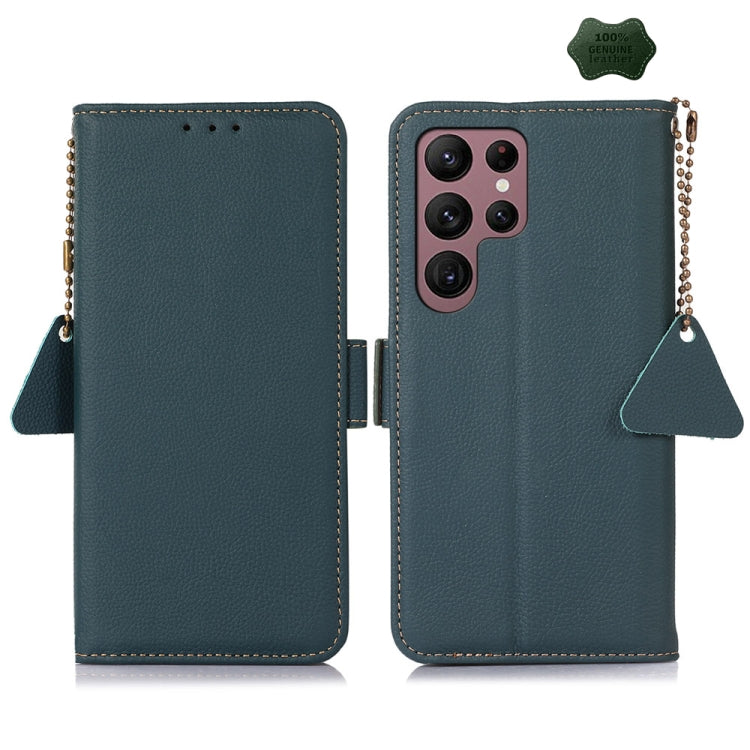 For Samsung Galaxy S25 Ultra 5G Side-Magnetic TJ Genuine Leather RFID Phone Case(Green)
