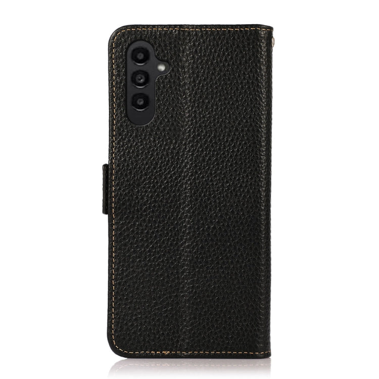 For Samsung Galaxy S24 FE 5G KHAZNEH Side-Magnetic Litchi Genuine Leather RFID Phone Case(Black)