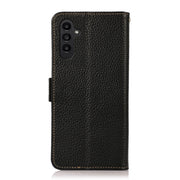 For Samsung Galaxy S24 FE 5G KHAZNEH Side-Magnetic Litchi Genuine Leather RFID Phone Case(Black)