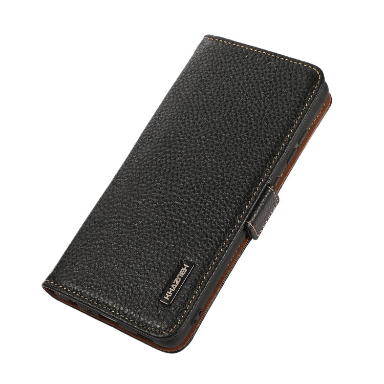 For Samsung Galaxy S24 FE 5G KHAZNEH Side-Magnetic Litchi Genuine Leather RFID Phone Case(Black)