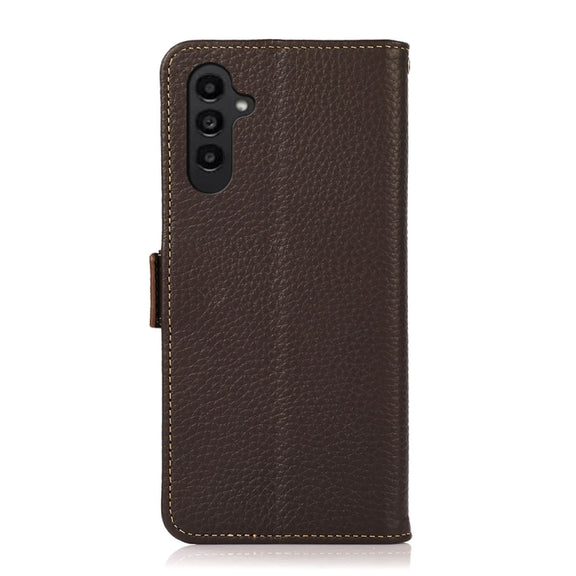 For Samsung Galaxy S24 FE 5G KHAZNEH Side-Magnetic Litchi Genuine Leather RFID Phone Case(Brown)