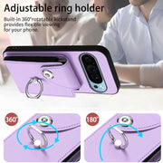 For Google Pixel 9 Pro XL Organ Card Bag Ring Holder Phone Case with Long Lanyard(Purple)