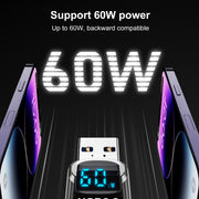60W 10Gbps Intelligent Digital Display Fast Charge Adapter USB-A to Type-C