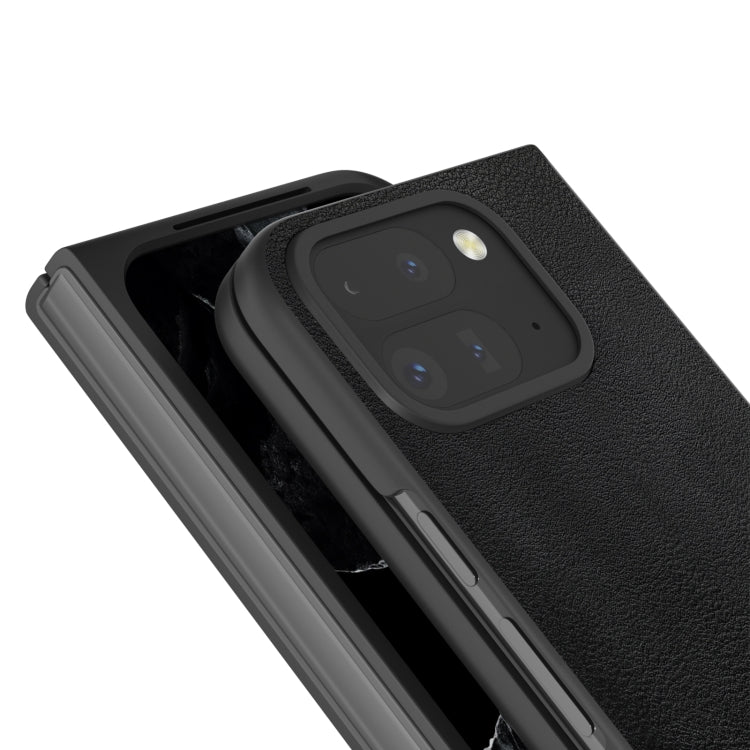 For Google Pixel 9 Pro Fold PU Leather Black Frame Full Coverage Phone Case(Black)